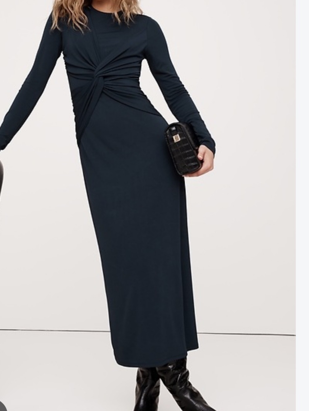 Banana Republic Navy Jersey Knit Twist-Front Maxi Dress